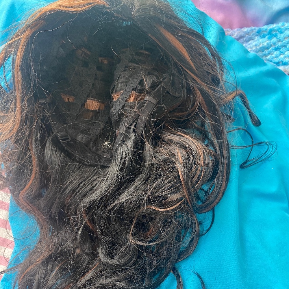 Loose wave black & brown highlight synthetic wig
